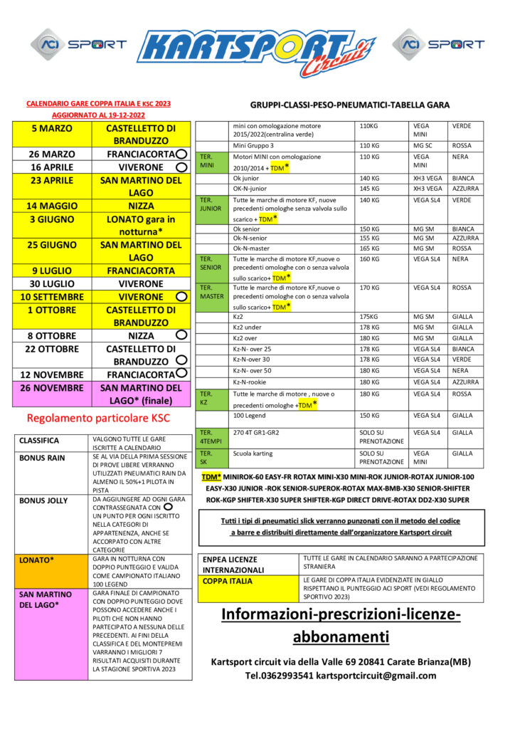 Calendario Gare Ksc 23 KartSport Circuit